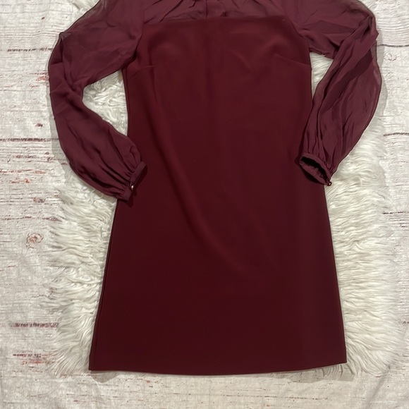 Ted Baker Cacey Embellished Neck Sheer Long Sleeve Maroon Sheath Dress - Picture 4 of 11